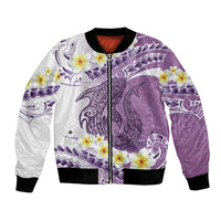 Purple Hawaii Shark Tattoo Bomber Jacket Frangipani With Polynesian Pastel Version LT14 Unisex Purple - Polynesian Pride