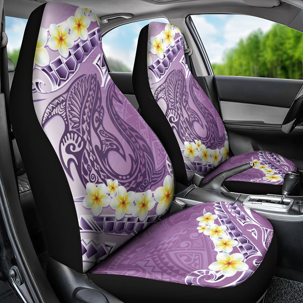 Purple Hawaii Shark Tattoo Car Seat Cover Frangipani With Polynesian Pastel Version