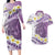 Purple Hawaii Shark Tattoo Couples Matching Long Sleeve Bodycon Dress and Hawaiian Shirt Frangipani With Polynesian Pastel Version