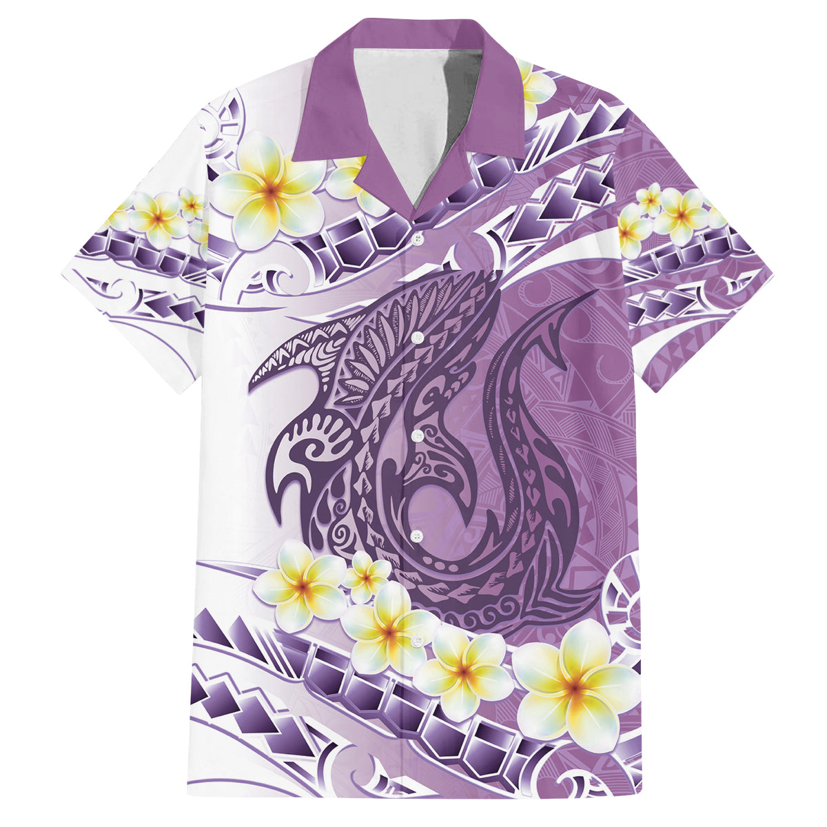 Purple Hawaii Shark Tattoo Family Matching Off Shoulder Maxi Dress and Hawaiian Shirt Frangipani With Polynesian Pastel Version LT14 Dad's Shirt - Short Sleeve Purple - Polynesian Pride