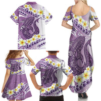 Purple Hawaii Shark Tattoo Family Matching Summer Maxi Dress and Hawaiian Shirt Frangipani With Polynesian Pastel Version