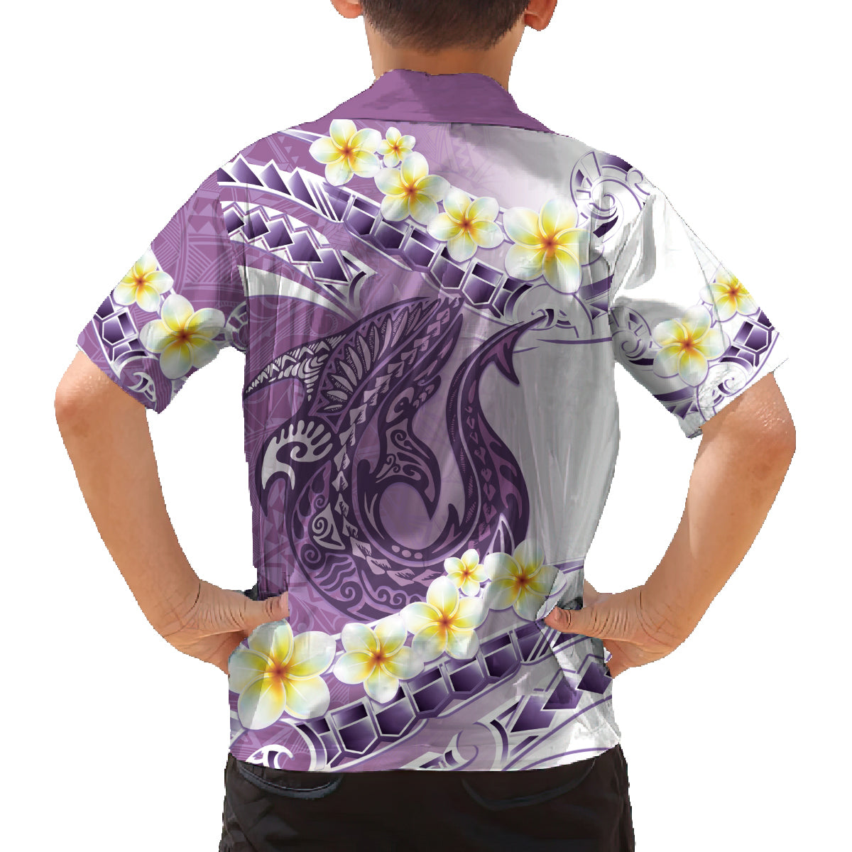 Purple Hawaii Shark Tattoo Family Matching Tank Maxi Dress and Hawaiian Shirt Frangipani With Polynesian Pastel Version