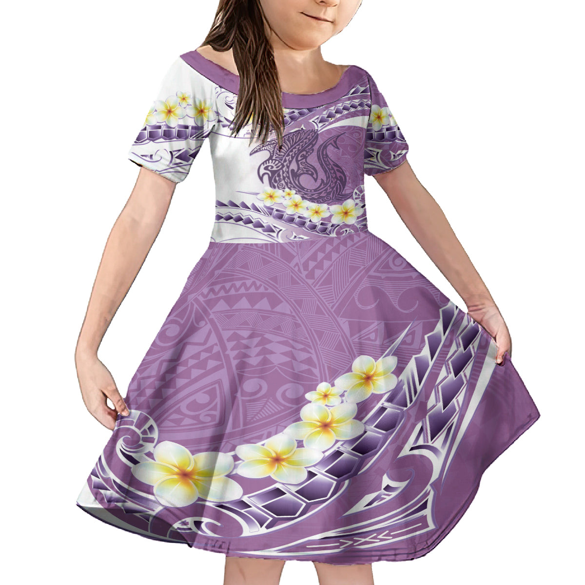 Purple Hawaii Shark Tattoo Family Matching Tank Maxi Dress and Hawaiian Shirt Frangipani With Polynesian Pastel Version