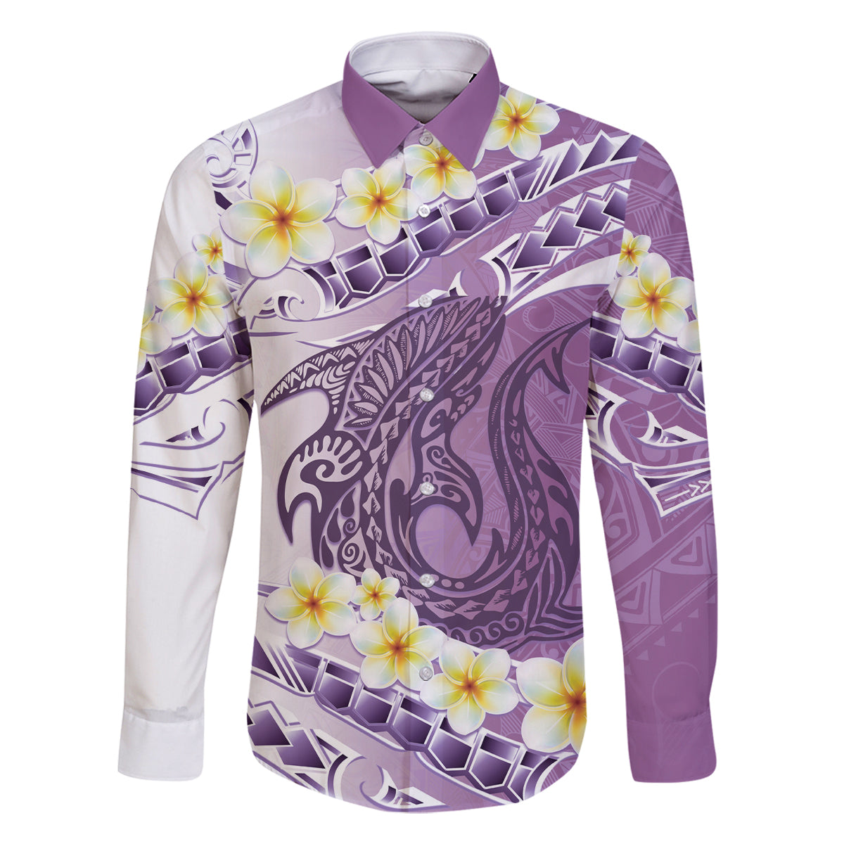 Purple Hawaii Shark Tattoo Family Matching Tank Maxi Dress and Hawaiian Shirt Frangipani With Polynesian Pastel Version