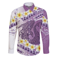 Purple Hawaii Shark Tattoo Family Matching Tank Maxi Dress and Hawaiian Shirt Frangipani With Polynesian Pastel Version