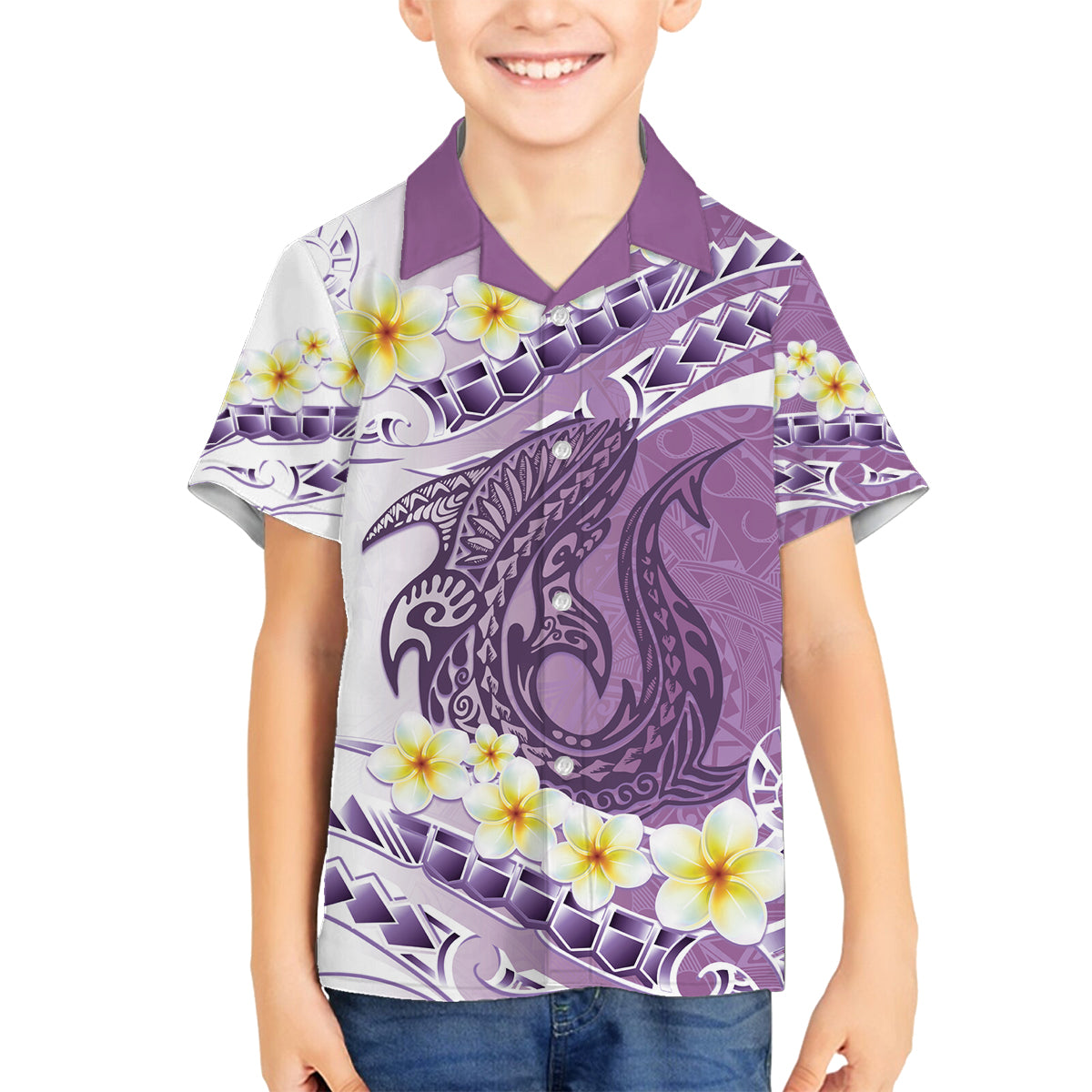 Purple Hawaii Shark Tattoo Family Matching Tank Maxi Dress and Hawaiian Shirt Frangipani With Polynesian Pastel Version