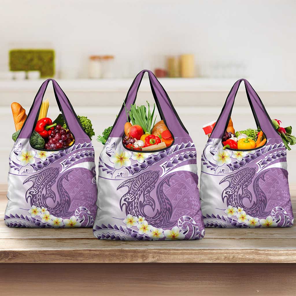 Purple Hawaii Shark Tattoo Grocery Bag Frangipani With Polynesian Pastel Version LT14 3-pack One Size Purple - Polynesian Pride