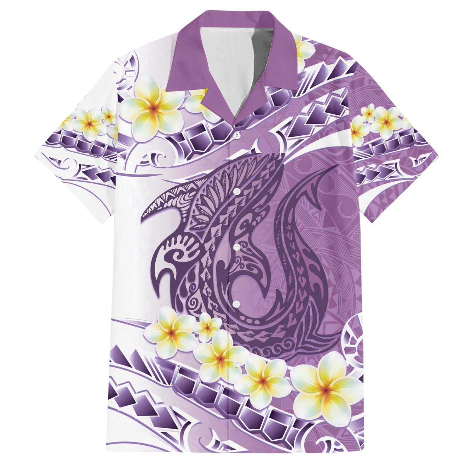 Purple Hawaii Shark Tattoo Hawaiian Shirt Frangipani With Polynesian Pastel Version