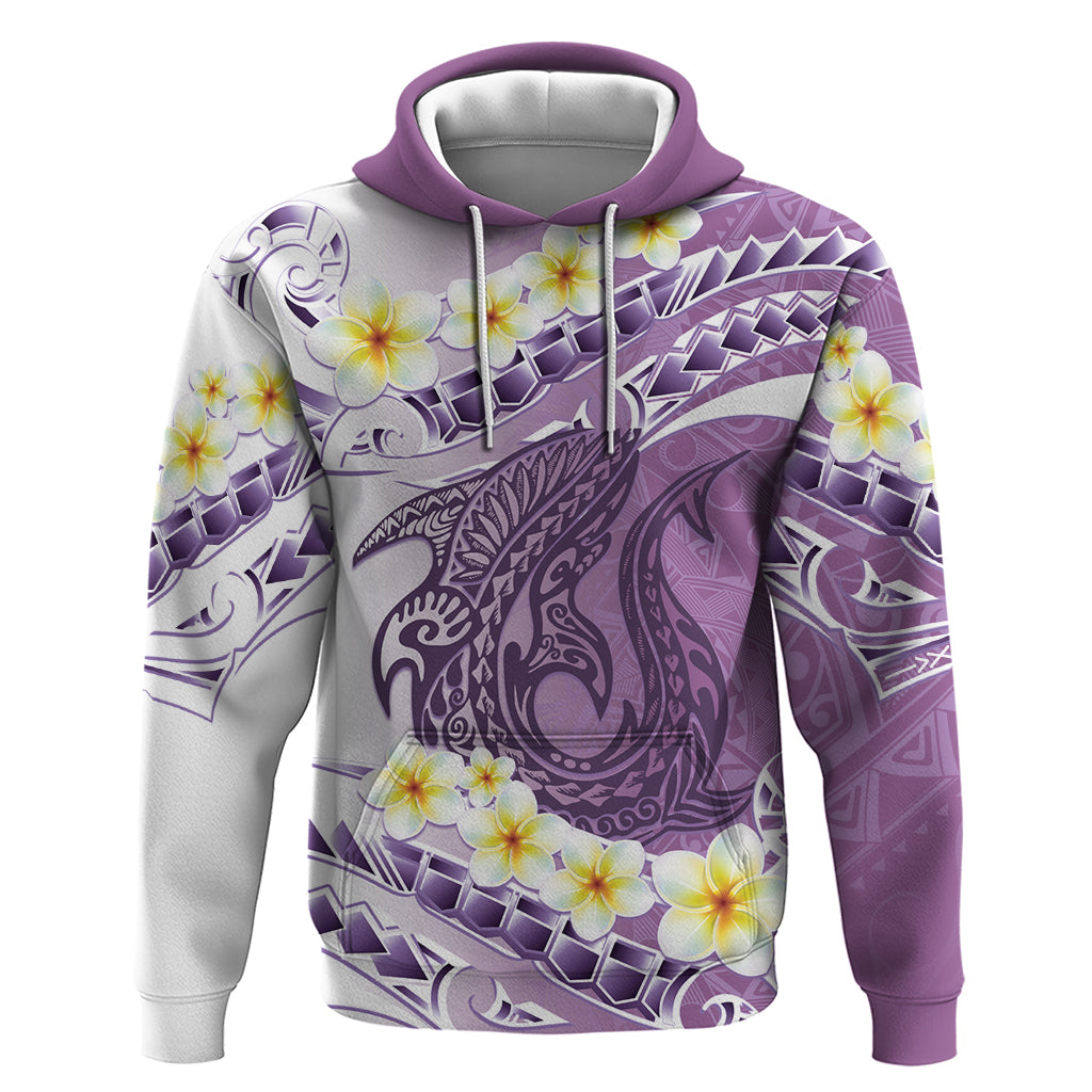 Purple Hawaii Shark Tattoo Hoodie Frangipani With Polynesian Pastel Version