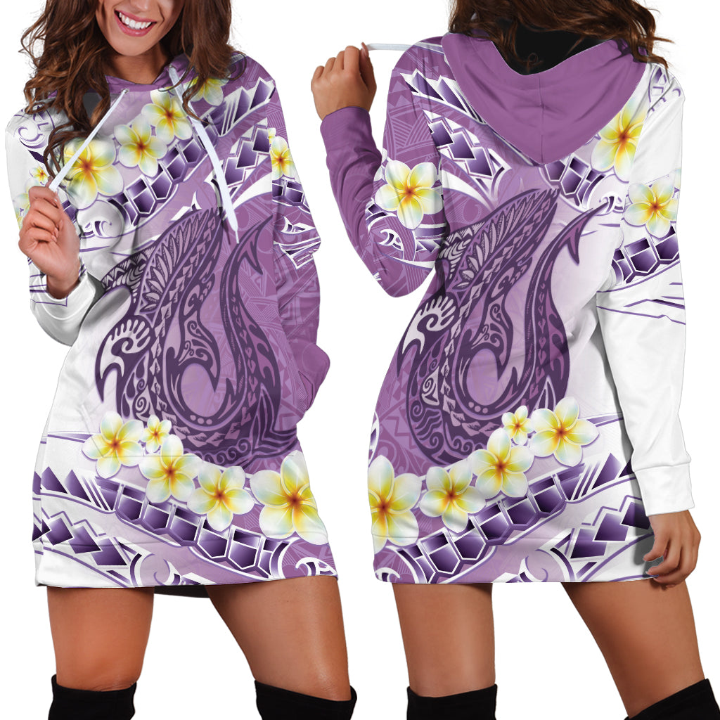 Purple Hawaii Shark Tattoo Hoodie Dress Frangipani With Polynesian Pastel Version LT14 - Polynesian Pride