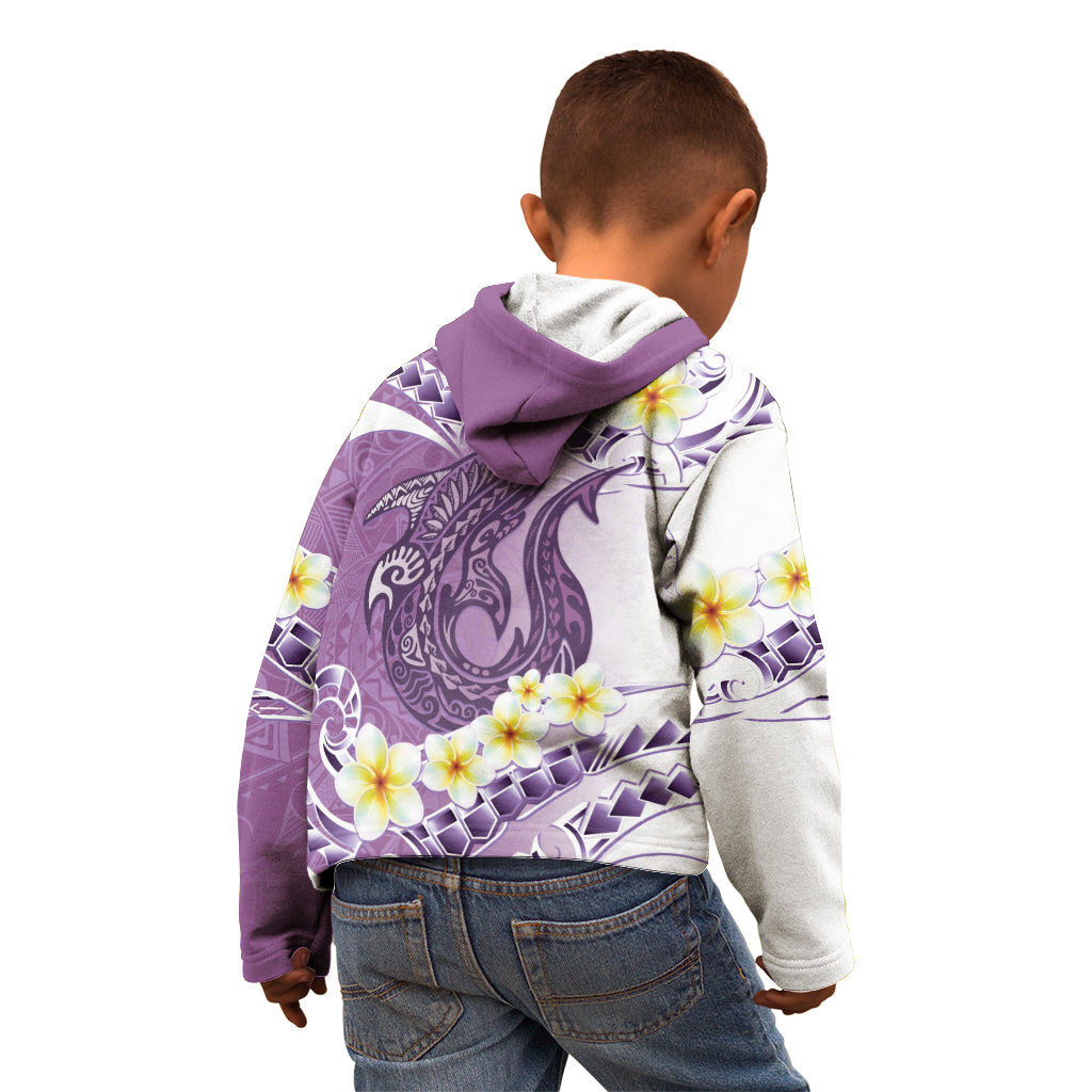 Purple Hawaii Shark Tattoo Kid Hoodie Frangipani With Polynesian Pastel Version