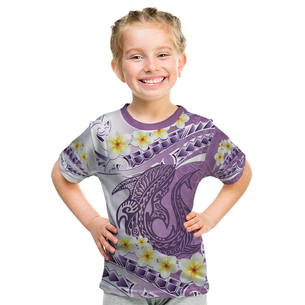 Purple Hawaii Shark Tattoo Kid T Shirt Frangipani With Polynesian Pastel Version