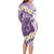 Purple Hawaii Shark Tattoo Long Sleeve Bodycon Dress Frangipani With Polynesian Pastel Version