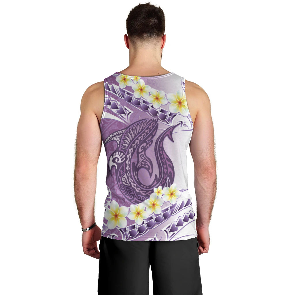 Purple Hawaii Shark Tattoo Men Tank Top Frangipani With Polynesian Pastel Version LT14 - Polynesian Pride