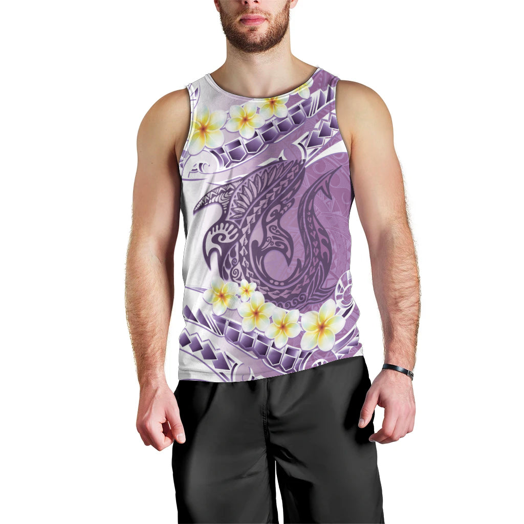 Purple Hawaii Shark Tattoo Men Tank Top Frangipani With Polynesian Pastel Version LT14 - Polynesian Pride