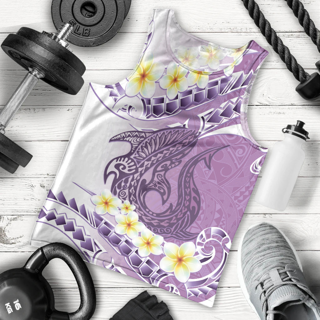 Purple Hawaii Shark Tattoo Men Tank Top Frangipani With Polynesian Pastel Version LT14 - Polynesian Pride
