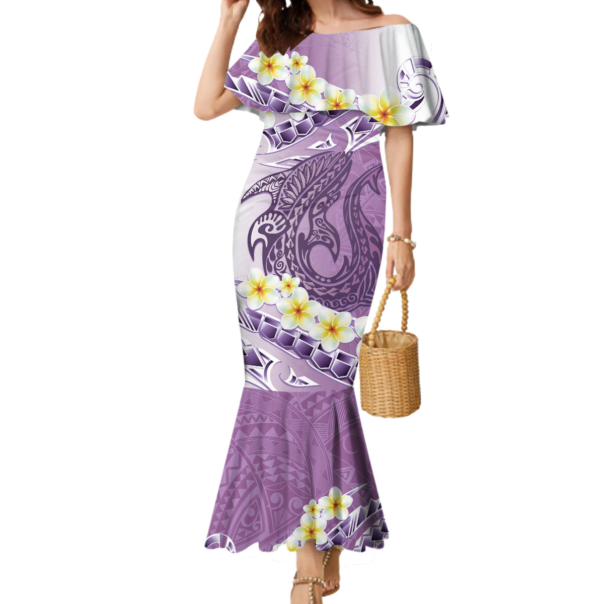 Purple Hawaii Shark Tattoo Mermaid Dress Frangipani With Polynesian Pastel Version