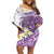 Purple Hawaii Shark Tattoo Off Shoulder Short Dress Frangipani With Polynesian Pastel Version