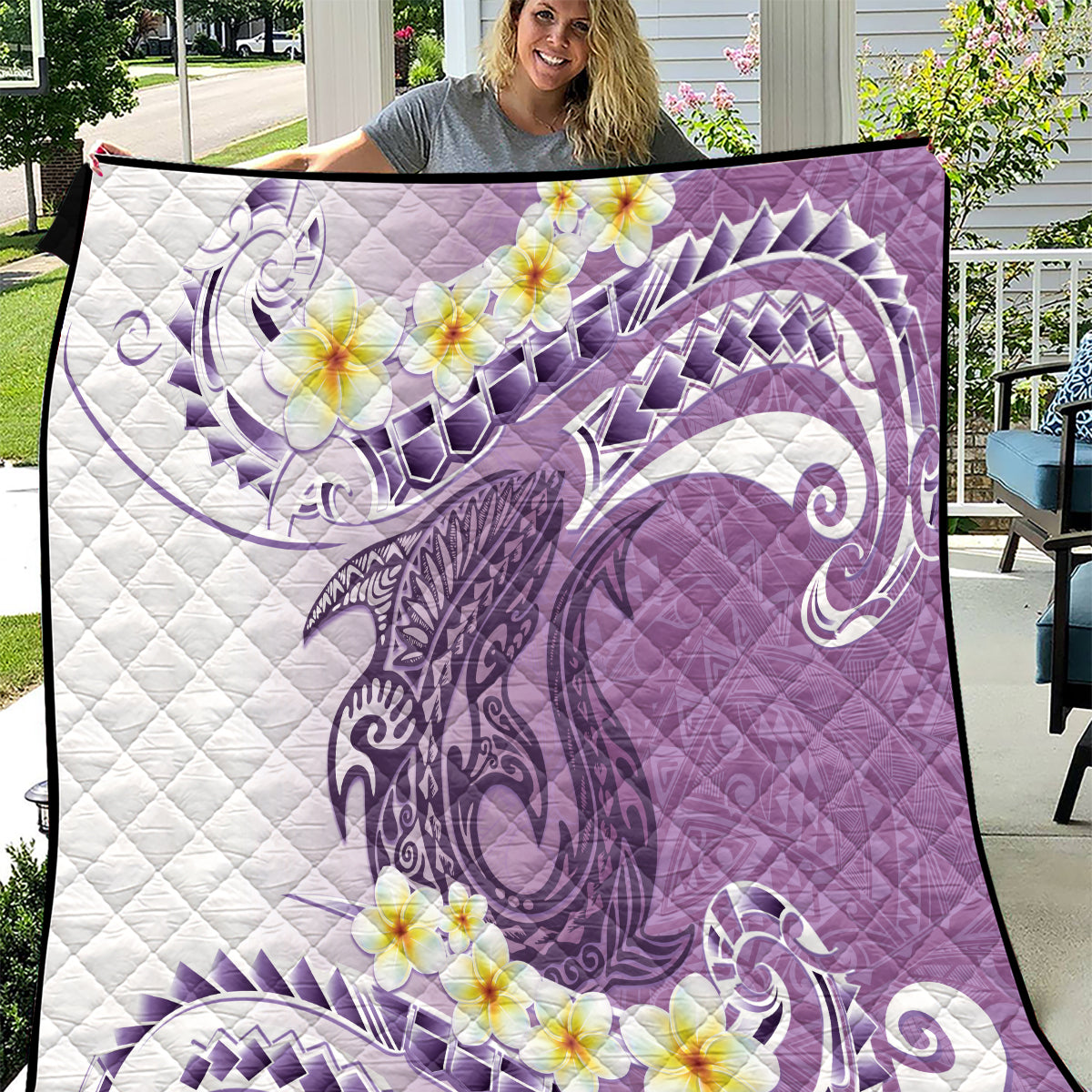 Purple Hawaii Shark Tattoo Quilt Frangipani With Polynesian Pastel Version