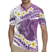 Purple Hawaii Shark Tattoo Rugby Jersey Frangipani With Polynesian Pastel Version