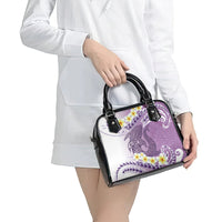 Purple Hawaii Shark Tattoo Shoulder Handbag Frangipani With Polynesian Pastel Version