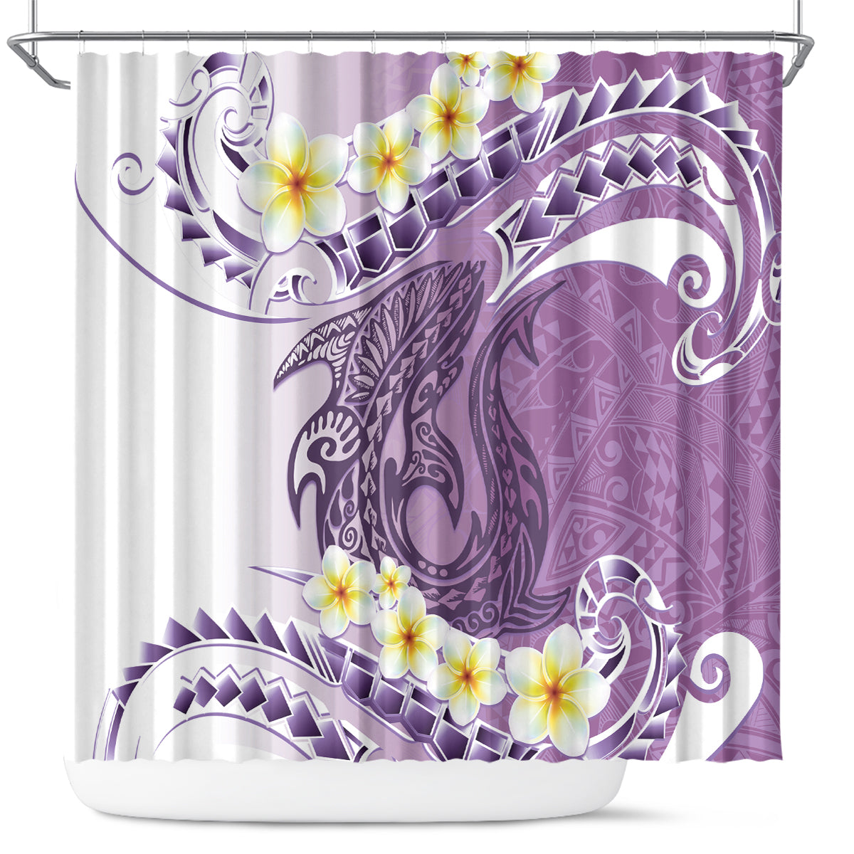 Purple Hawaii Shark Tattoo Shower Curtain Frangipani With Polynesian Pastel Version