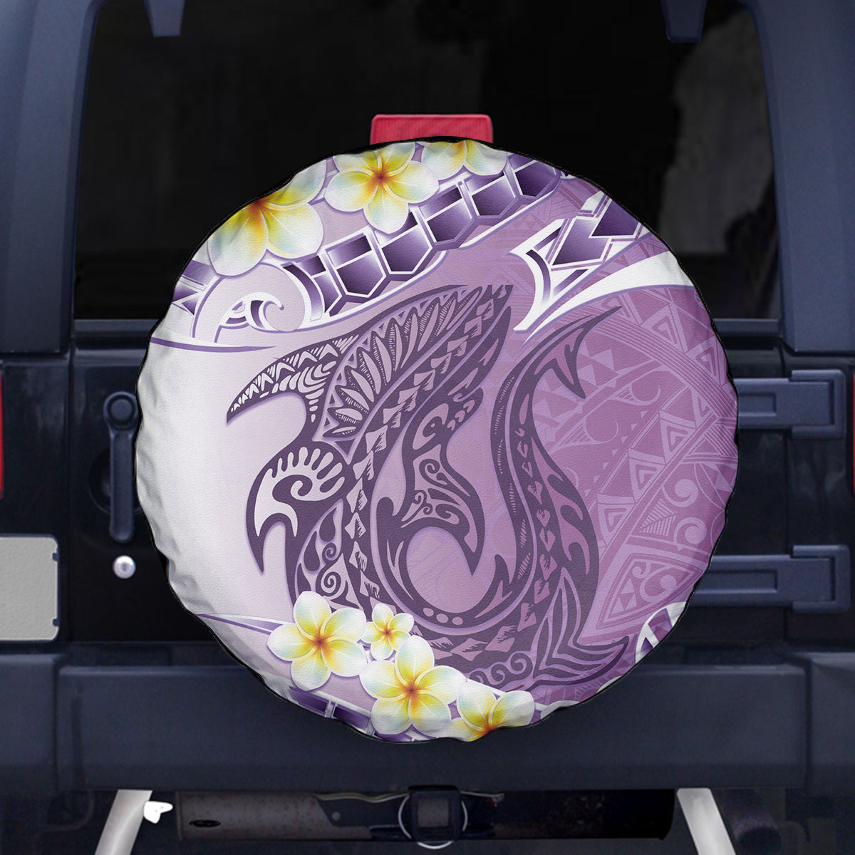 Purple Hawaii Shark Tattoo Spare Tire Cover Frangipani With Polynesian Pastel Version LT14 - Polynesian Pride