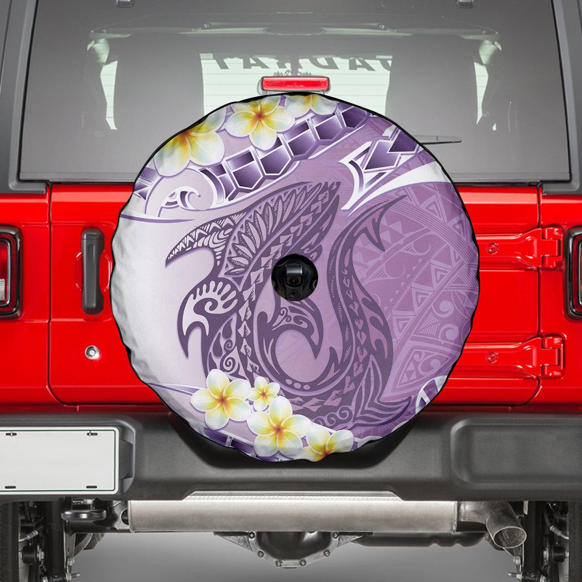 Purple Hawaii Shark Tattoo Spare Tire Cover Frangipani With Polynesian Pastel Version LT14 - Polynesian Pride
