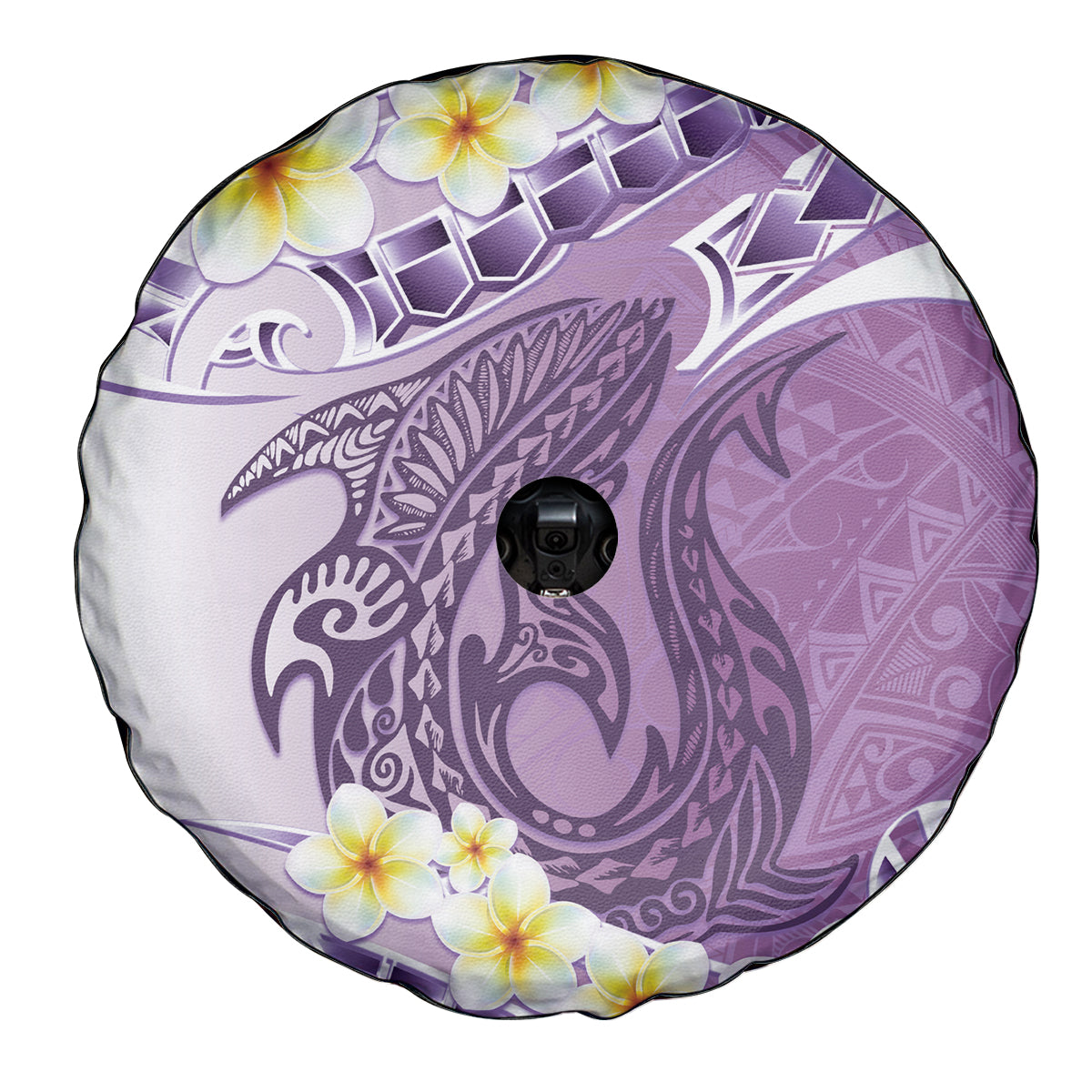Purple Hawaii Shark Tattoo Spare Tire Cover Frangipani With Polynesian Pastel Version LT14 - Polynesian Pride