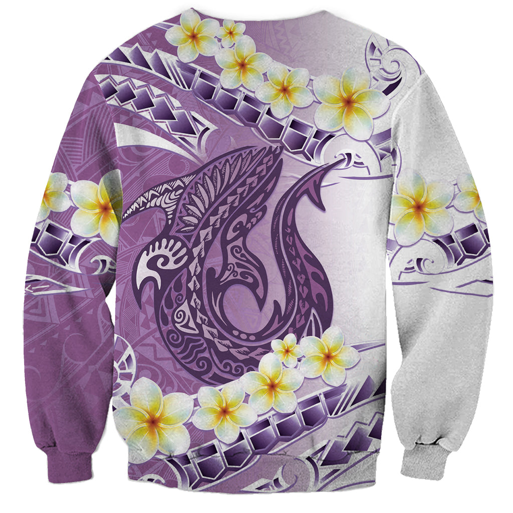 Purple Hawaii Shark Tattoo Sweatshirt Frangipani With Polynesian Pastel Version LT14 - Polynesian Pride