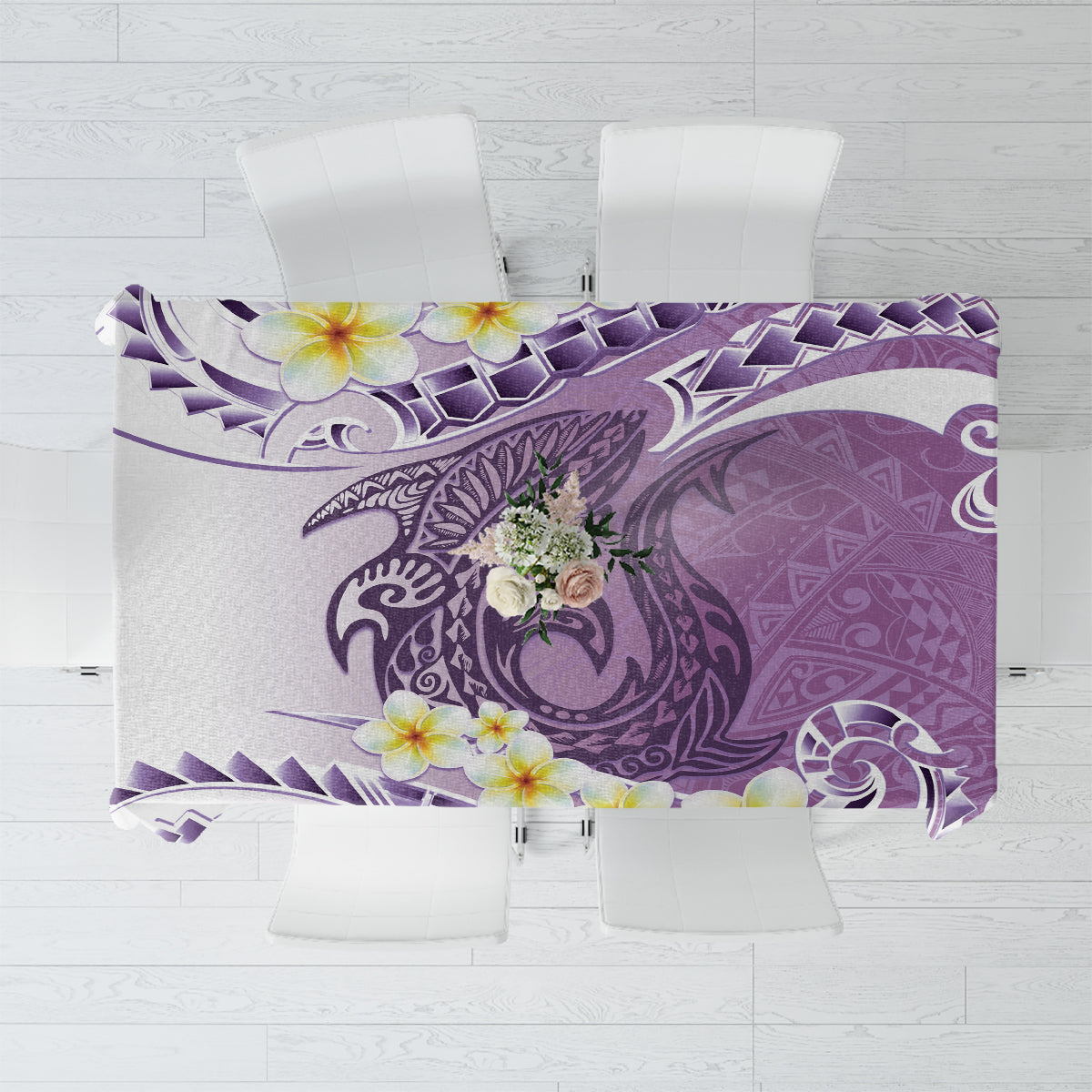 Purple Hawaii Shark Tattoo Tablecloth Frangipani With Polynesian Pastel Version LT14 Purple - Polynesian Pride