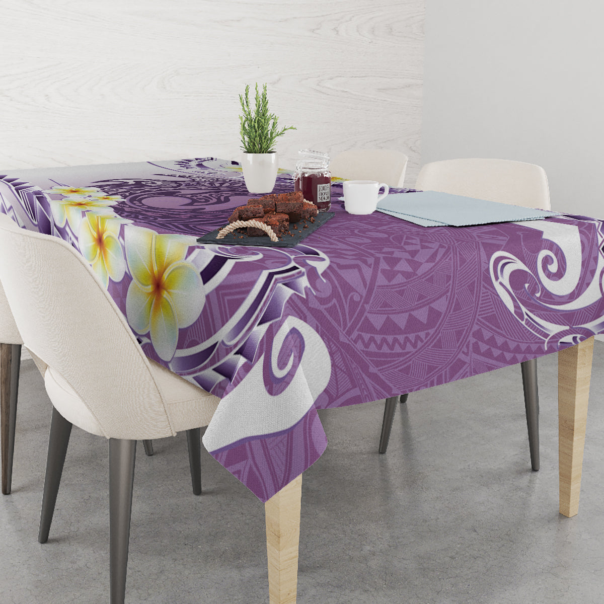 Purple Hawaii Shark Tattoo Tablecloth Frangipani With Polynesian Pastel Version LT14 - Polynesian Pride