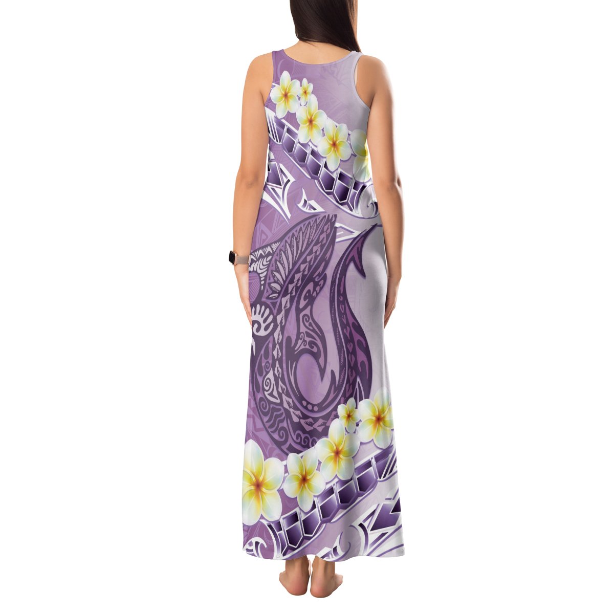 Purple Hawaii Shark Tattoo Tank Maxi Dress Frangipani With Polynesian Pastel Version LT14 - Polynesian Pride