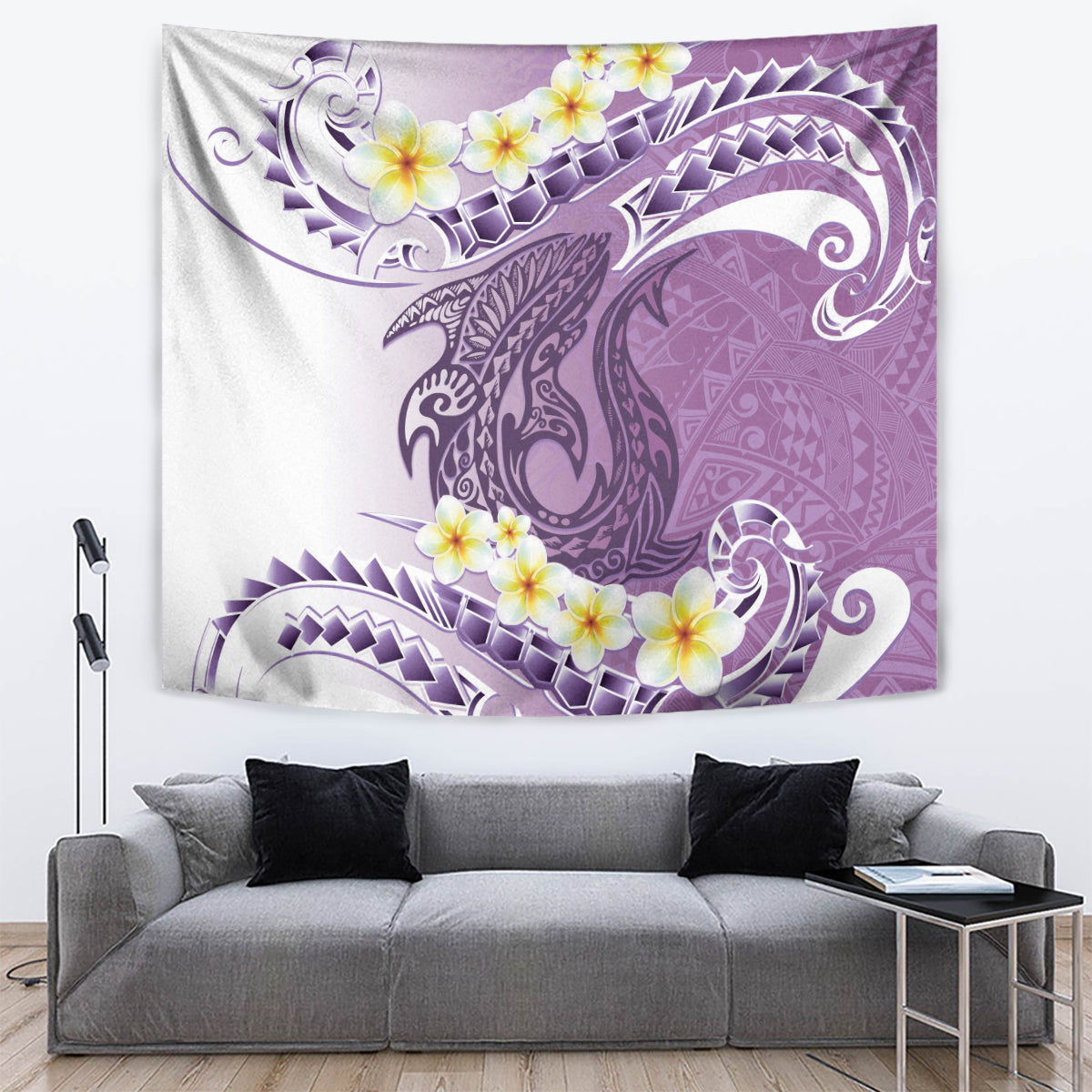 Purple Hawaii Shark Tattoo Tapestry Frangipani With Polynesian Pastel Version