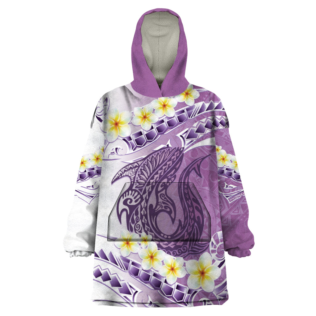 Purple Hawaii Shark Tattoo Wearable Blanket Hoodie Frangipani With Polynesian Pastel Version LT14 One Size Purple - Polynesian Pride