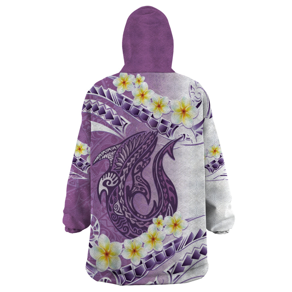 Purple Hawaii Shark Tattoo Wearable Blanket Hoodie Frangipani With Polynesian Pastel Version LT14 - Polynesian Pride