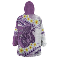 Purple Hawaii Shark Tattoo Wearable Blanket Hoodie Frangipani With Polynesian Pastel Version LT14 - Polynesian Pride