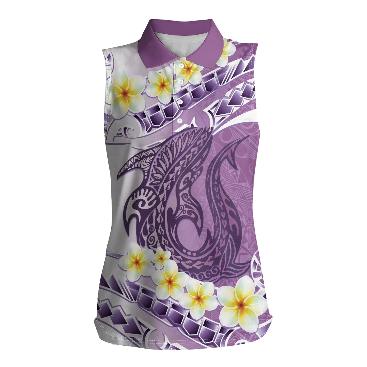 Purple Hawaii Shark Tattoo Women Sleeveless Polo Shirt Frangipani With Polynesian Pastel Version