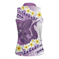Purple Hawaii Shark Tattoo Women Sleeveless Polo Shirt Frangipani With Polynesian Pastel Version