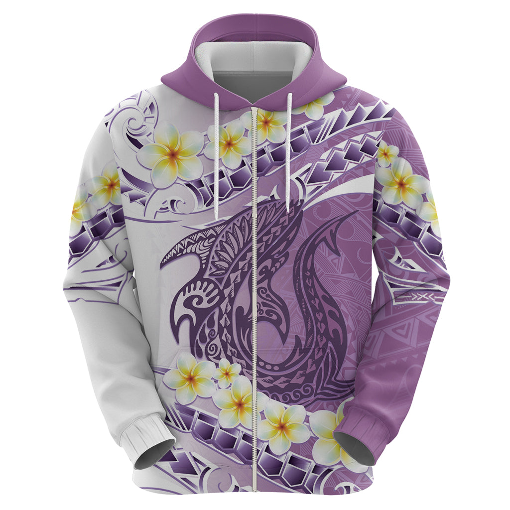 Purple Hawaii Shark Tattoo Zip Hoodie Frangipani With Polynesian Pastel Version