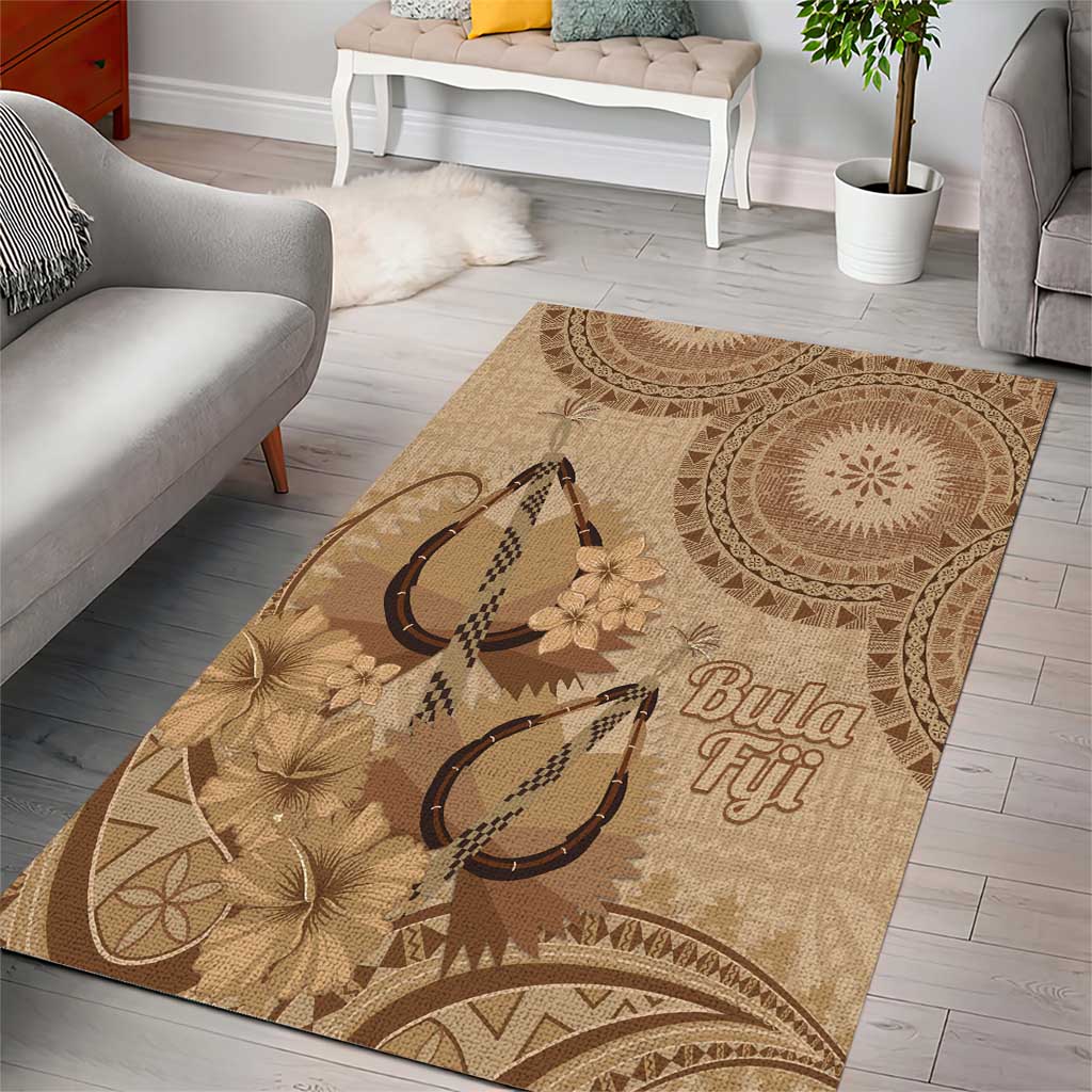 Brown Bula Fiji Area Rug Fijian Dance Fan Tapa Cloth Pattern