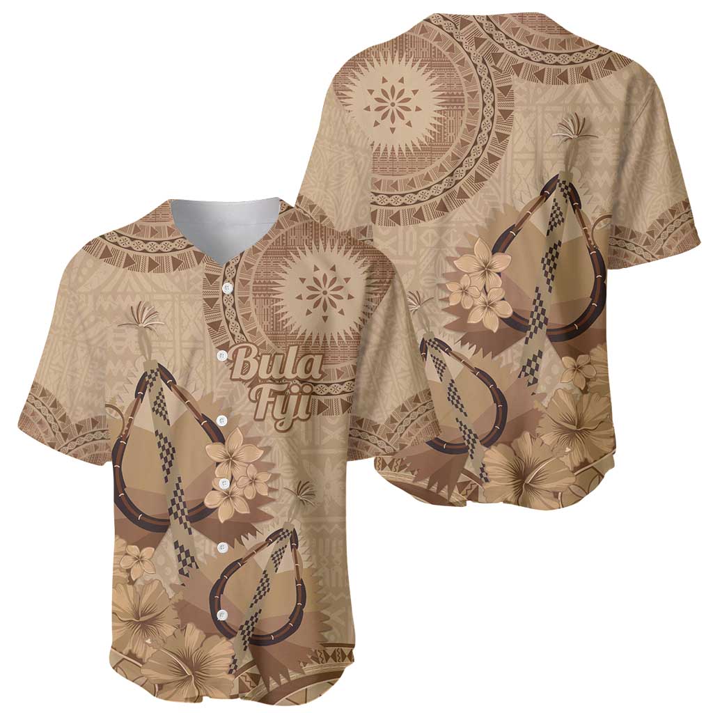 Brown Bula Fiji Baseball Jersey Fijian Dance Fan Tapa Cloth Pattern