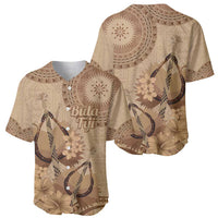 Brown Bula Fiji Baseball Jersey Fijian Dance Fan Tapa Cloth Pattern
