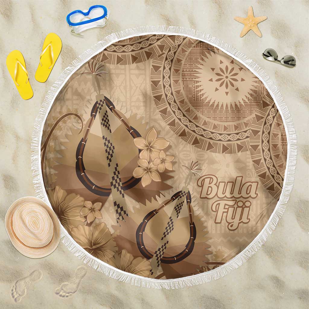 Brown Bula Fiji Beach Blanket Fijian Dance Fan Tapa Cloth Pattern