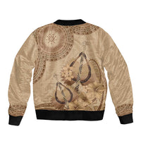 Brown Bula Fiji Bomber Jacket Fijian Dance Fan Tapa Cloth Pattern