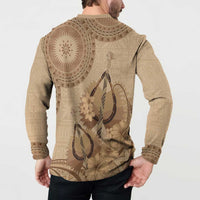 Brown Bula Fiji Button Sweatshirt Fijian Dance Fan Tapa Cloth Pattern