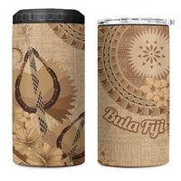Brown Bula Fiji 4 in 1 Can Cooler Tumbler Fijian Dance Fan Tapa Cloth Pattern