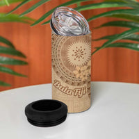 Brown Bula Fiji 4 in 1 Can Cooler Tumbler Fijian Dance Fan Tapa Cloth Pattern
