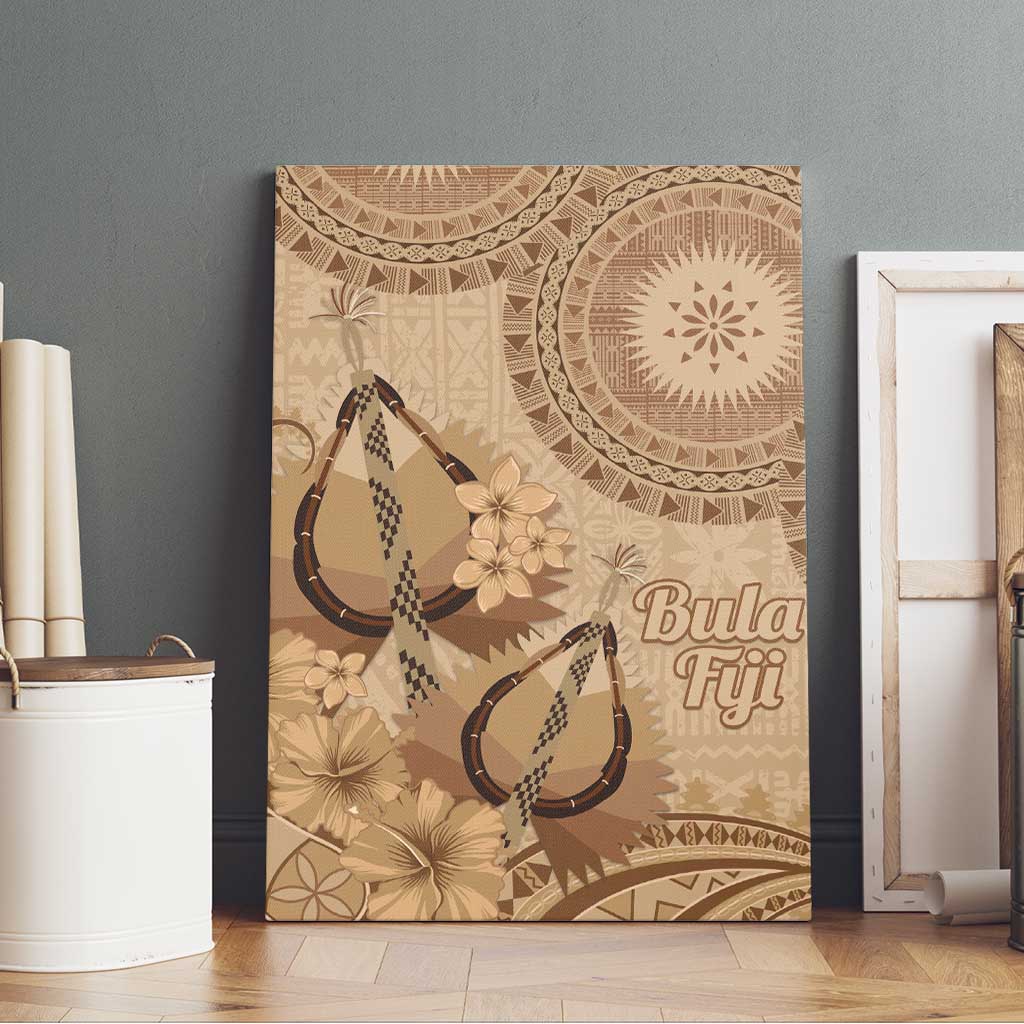 Brown Bula Fiji Canvas Wall Art Fijian Dance Fan Tapa Cloth Pattern
