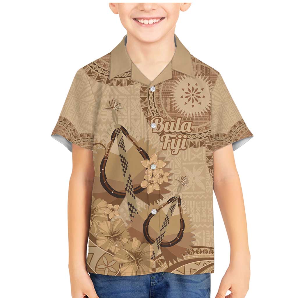 Brown Bula Fiji Family Matching Mermaid Dress and Hawaiian Shirt Fijian Dance Fan Tapa Cloth Pattern